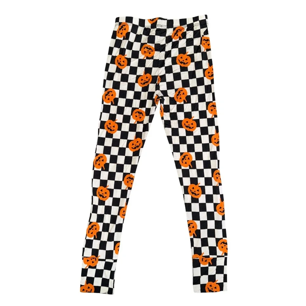 Gigi and Max Bamboo Pajamas Set Halloween‎ Jack O Lantern Checkered 6/7Y NEW